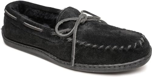Minnetonka Herren Schaffell Hardsole Mokassin Hausschuhe, Schwarz, 43 EU
