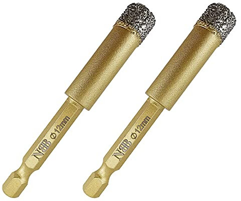 NBB Forets diamantés brasés avec tige hexagonale, connexion rapide, pour le perçage à sec sur la céramique, le carrelage, le granit, le marbre, utilisés sur une perceuse à cordon ou sans fil (2, 12mm)