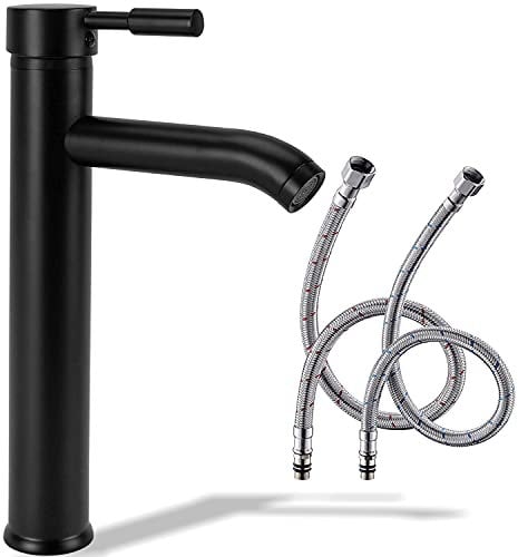 REA Wasserhahn Bad Armatur aus Messing Schwarz Matt | Mischbatterie für Waschbecken Badezimmer | Waschtischarmatur Badarmatur aufsatzwaschbecken | Hoch 30 CM | Einhebelmischer Modernes Design