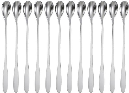 Intirilife Juego de 12 cucharas largas de acero inoxidable - Longitud 18.9 cm - Para latte macchiato, cócteles, postres y más