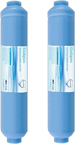 Geekpure 10 pollici Inline Deionizzazione DI Cartuccia del filtro dell'acqua di ricambio TDS fino a 0 per il sistema RO -1/4” - Confezione da 2