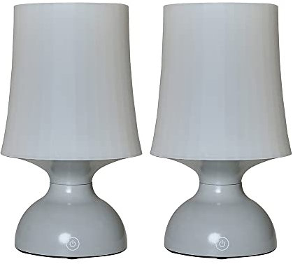MiniSun | Wireless LED Grey Touch Table Lamps with White Tapered Shades | Table Lamps, Home Décor & Improvement Essential | Set of 2