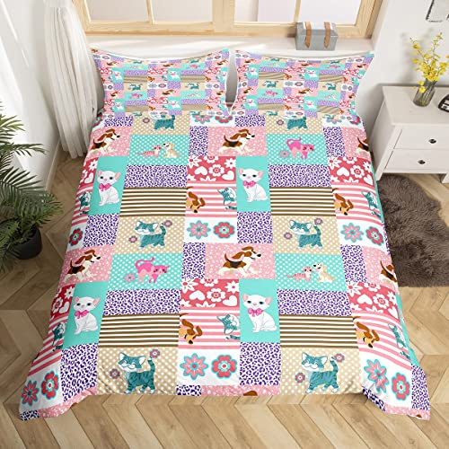Bettwäsche-Set für Einzelbett, Vintage-Landhaus-Stil, Bettbezug für Jungen und Mädchen, 2-teilig, für Kinder, Teenager, Leopardenmuster, kariert, Mikrofaser, Bettbezug mit 1 Kissenbezug (Einzelbett)