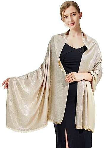 vimate Gold Shawls and Wraps, Sparkling Metallic Bridesmaid Shawl Scarf for Women Weddings formal Evening Cape (US-Nude & Silver)