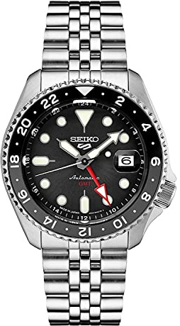 SEIKO SSK001 Automatic Watch for Men - 5 -Sports - Black Dial with Date Calendar and Luminous Hands & Markers and Black & Gray GMT Bezel, 100m Water-Resistant