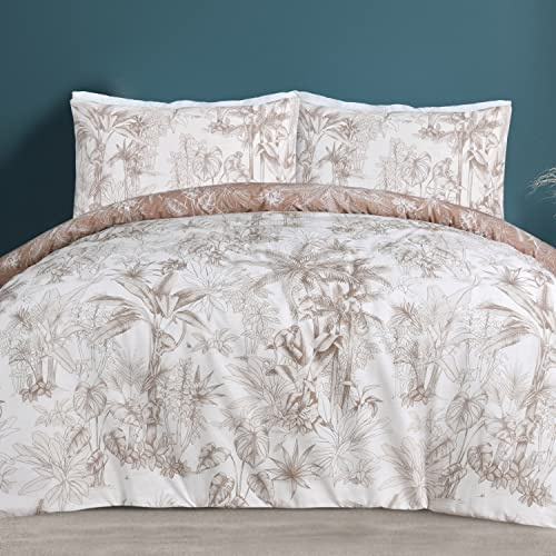 Sleepdown Tropical Monkey Natural Brown Reversible Duvet Cover Quilt Bedding Set with Pillowcases Soft Easy Care Bed Linen - Double (200cm x 200cm), 5056557511822, Beige