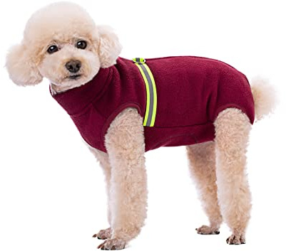 BT Bear Kleiner Hundepullover, weiches Fleece mit reflektierender Weste, Hunde-Sweatshirt, Welpen-Winterkleidung, warme Jacke, Mantel, Kleidung (Rot, S)