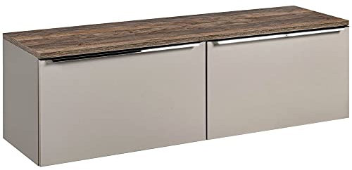 Lomadox Badmöbel Waschtisch Unterschrank Set, 160cm Waschbeckenschrank, Taupe mit Vintage Oak Eiche Nb., 4 Softclose-Schubkästen, B/H/T ca. 160,4/48,5/46 cm