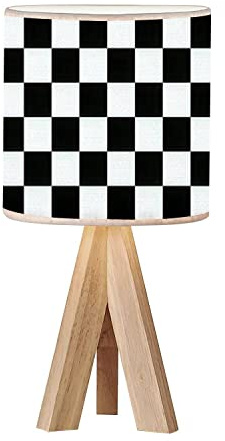 OEPWQIWEPZ Tripod Bedside Desk Table Lamp Black White Checkered Seamless Endless Racing Flag Texture Wood Nightstand Lamp with Linen Fabric Shade for Nursery Bedroom Living Room Kids Room