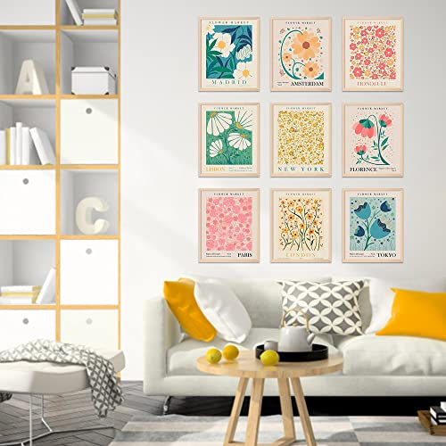 Favengo 9 Pcs Blumen Bilder Set Flower Market Poster Set Kunstdrucke B5 Bilder Moderne Poster Wandbilder Vintage Bilder Wanddeko Ohne Rahmen Premium Poster Set für Wohnzimmer Schlafzimmer Esszimmer
