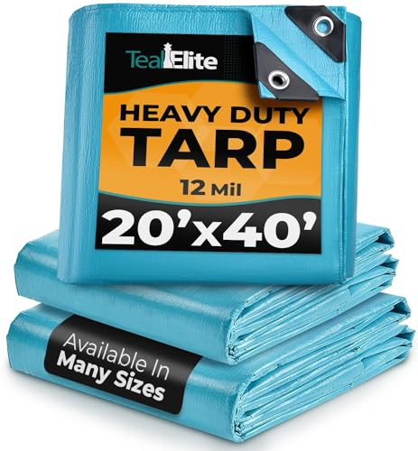 Tarps Heavy Duty Waterproof 20x40 ft, 12 mil Thick Tarp Cover with Grommets