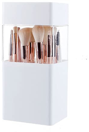 Zinaroty Make-up-Pinselhalter, Kosmetikpinsel mit Deckel, Aufbewahrungsbox, Kosmetikpinsel-Behälter mit Silikonzwischenschicht (Weiß)