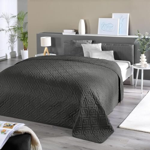 Delindo Lifestyle Tagesdecke Bettüberwurf Premium grau, für Einzelbett, einfarbig für Schlafzimmer, 140x210 cm
