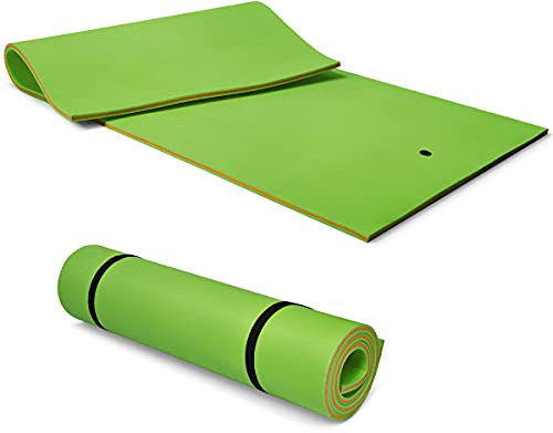 GOPLUS 348 x 183 cm, alfombra flotante de espuma XPE resistente, boya flotante para 4-6 personas y 3 capas, carga máxima 300 kg, adecuada para piscina, playa verde, 348 x 183 cm)