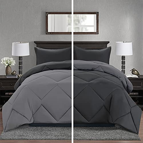 TOPLUXE Bettdecke 200x200, 300gsm Mikrofaser Steppdecke, 4 Jahreszeiten Bettdecke (200x200cm, Grau & Hellgrau)