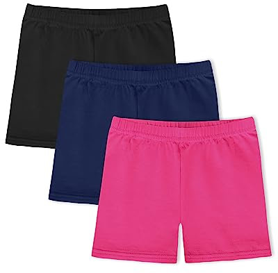 KEREDA 3er-Pack Mädchen Kurze Leggings Radlerhose Sommer Shorts Baumwolle Hosen Unterrock für Kinder,Schwarz/Marineblau/Rosarot,EU 10-12 Jahre,Manufacturer 150
