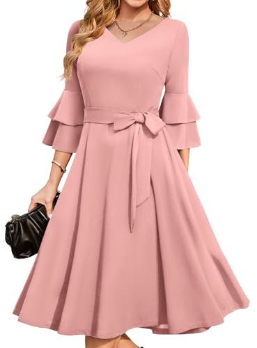 DRESSTELLS Blushes Hochzeitsgastkleid, Flare Ärmelkleid Die Bevölkerung Cocktailkleider für Frauen, Vintage Kleider für Frauen Schöne und Elegante Blush XL