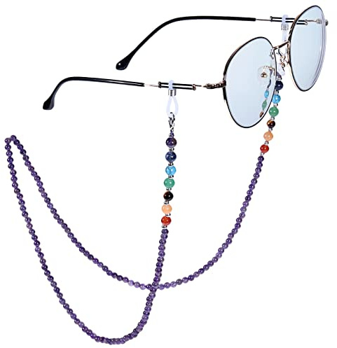 Nupuyai 7 Chakra Crystal Stone Beaded Eyeglass Chain for Women, Ladies Sunglass Chain Face Mask Chain Eyeglass Cord Band Myopia Reading Glass Chain