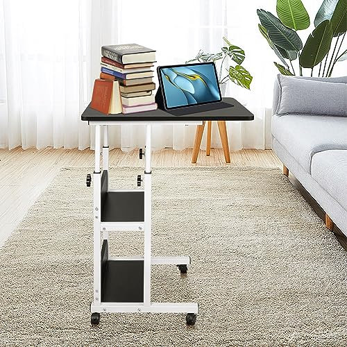 Scrivania Regolabile in Altezza, Tavolino da Letto per PC con Ruote, Tavolo da Lavoro Mobile, Standing Desk per Ufficio, Camera da Letto, Soggiorno, Divano, Cameretta-60 * 40 * 76-86,5 cm-nero