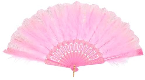 sourcing map Feather Hand Fan,Pink Vintage Folding Fan Feather Fan Handheld for Halloween Party Wedding Dancing Decoration