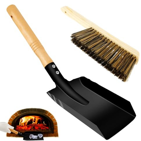 2Pcs Metal Coal Shovel and Brush Set Fireplace Ash Shovel Brush Set Metal Shovel Dust Ash Pan with Hand Brush Fireside Set Hearth Shovel and Brush Set Fireplace Tool Set Fireside Iron Fireplace Brush