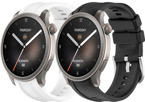 Yikamosi Compatibile con Amazfit Balance Cinturino per Donne e Uomini,22MM Sgancio Rapido Silicone Chiusura in acciaio inossidabile Cinturino di Ricambio per Amazfit Balance(A2286),Bianco+Nero