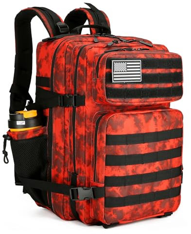 Lovelinks21 Taktischer Assault-Rucksack, 45 l, 3 Tage Assault Pack mit Molle wasserdichter Rucksack für taktische Rucksäcke, Rotes Wassermuster, Taktisch