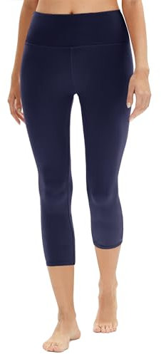 DDOBB Leggings Damen 3/4 High Waist Capri Sporthose Blickdicht Elastisch Kurze für Yogahose Fitness Zuhause Laufhose(D-Navy, (DE34-40)=S-M)