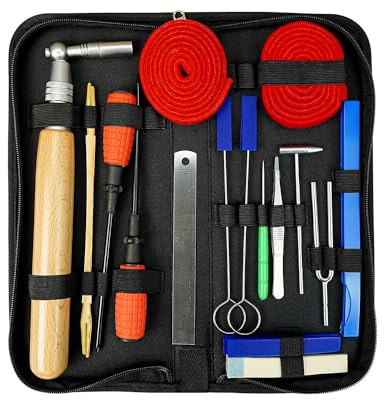 ULZOZN Professional Piano Tuning Kit Piano Tuner Hammer Mute Kit Tools Portable Piano Tuning Tools Piano Repairing Accessories 18 PCS with Case for Tuning Beginner, Professional Tuner