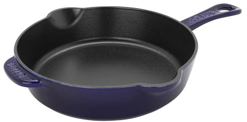 STAUB Traditionelle tiefe Bratpfanne aus Gusseisen, 21,6 cm, Dunkelblau