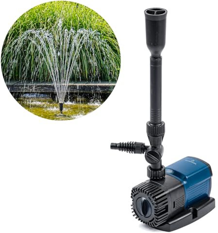 BluFlow Control - Regelbare Teichpumpe - Mit Springbrunnenset - Springbrunnenpumpe - Filterpumpe - 3.800 Liter pro Stunde - 25 Watt