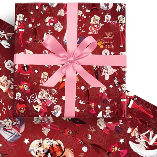 HOOKTA 5 Stück Hazbin Hotel Geschenkpapier 51 x 75 cm Kraftpapier Langlebig Geschenkpapierbögen für Kindergeburtstage Party Aufbewahrung Festliche Dekoration (Rotes Hotel)