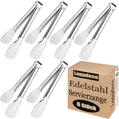 Loppdece 6 Stück Küchenzange, Zange Küche Aus Edelstahl Grillzange, 17.8 cm | Küchenhelfer Servierzange, for KüChe Restaurant Salat Barbecue Buffet Kochen Backen Nd Grillen
