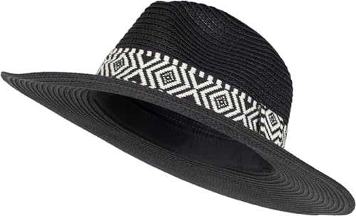 styleBREAKER Damen Panama Sonnenhut Azteken Muster | Leichtes Papierstroh, 7,5 cm breite Krempe, 12 cm Höhe, 32 cm Durchmesser, Schweißband, Zugband (59 cm Umfang), Stoffband.