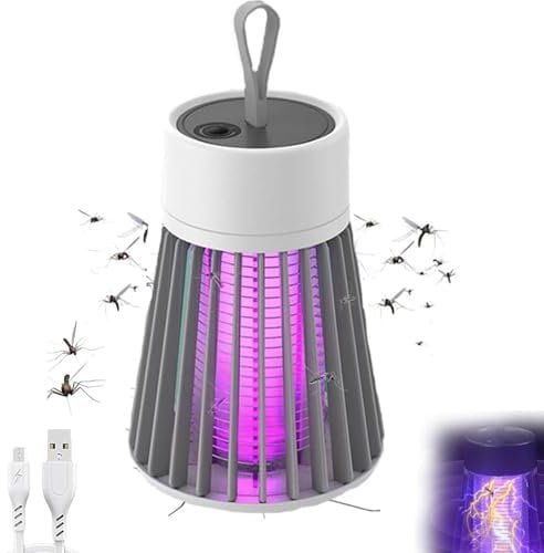 Elektrische Insektenvernichter, Mückenlampe mit UV-Lampe, Tragbarer Mozzguard Zapper, Superschnelle Mückenabwehr Outdoor, USB Wiederaufladbare Insektenlampe mit 2000mAh Akku (Grau)