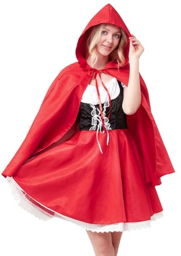 Cadimus Rotkäppchen Kostüm Damen L, Halloween Kostüm, Kostüm Märchen Damen, Faschingskostüm, Little Red Riding Hood Costume mit Kleid und Umhang, für Halloween Karneval Cosplay