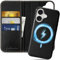 SHIELDON Case for iPhone 16, Genuine Leather Detachable 2 in 1 Wallet Magnetic Wireless Charging [Card Holder][Viewing Stand][RFID Blocking] Protective Cover Compatible with iPhone 16 5G - Retro Black