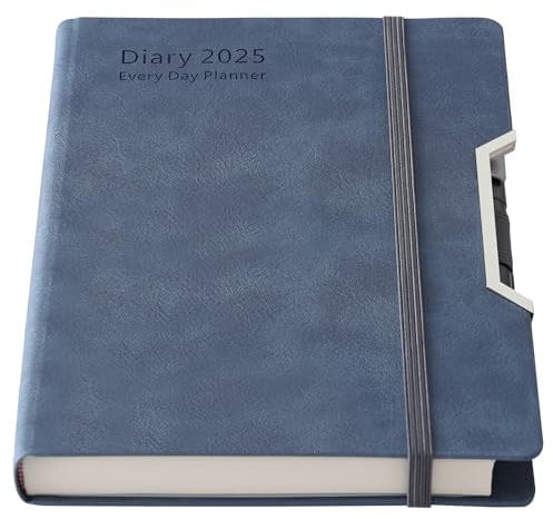 Akademischer Terminplaner 2025, ein Tag pro Seite, Hardcover, von Januar 2025 bis Dezember 2025, Agenda, A5, Tages- und Monatsplaner mit monatlichen Registern, Innentasche, Stift (Blau)