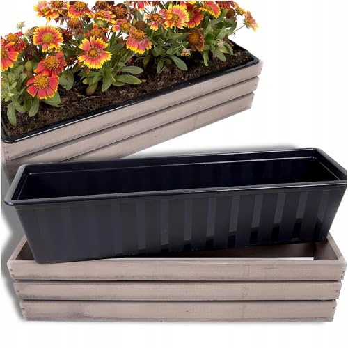 ECODECO Deko Holzkiste für Blumen | Kiste Holz 18x40x15 cm | Holzbox mit Plastic Insert | Blumentopf für Balkon Terrasse oder Garten | Weiß Blumenkasten