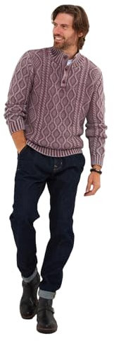 Joe Browns Cable Knit Button Funnel Neck Sweater Suéter, Malva, L para Hombre