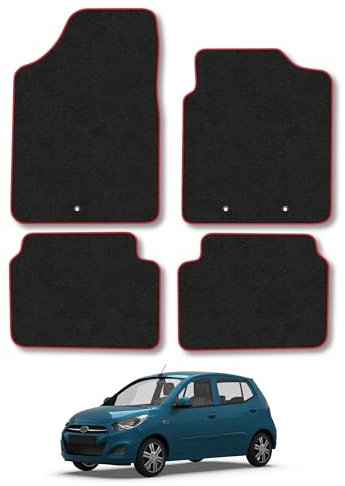 Fits Hyundai i10 (2008-2014) Carpet Car Mats | Red Edge Trim Tailored Fit Floor Mats Full Coverage Protection Accessories Easy Clean Anti Slip Made in the UK