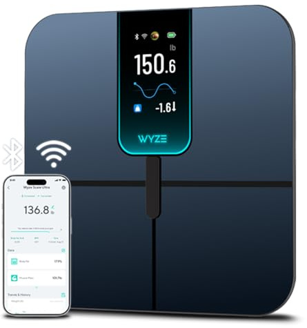 Wyze Scale Ultra, Smart Scale with 4.3 Color Display, Digital Bathroom Scale for Body Weight BMI Muscle Mass Composition, Wi-Fi & Bluetooth Body Fat Scale with Heart Rate, 400 lbs (Black)