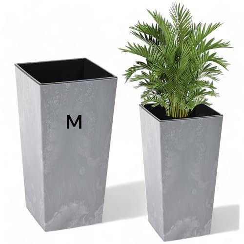 MELTOM Macetero de plástico, diseño moderno en efecto hormigón, con inserto extraíble alto (gris, M - 36 cm)
