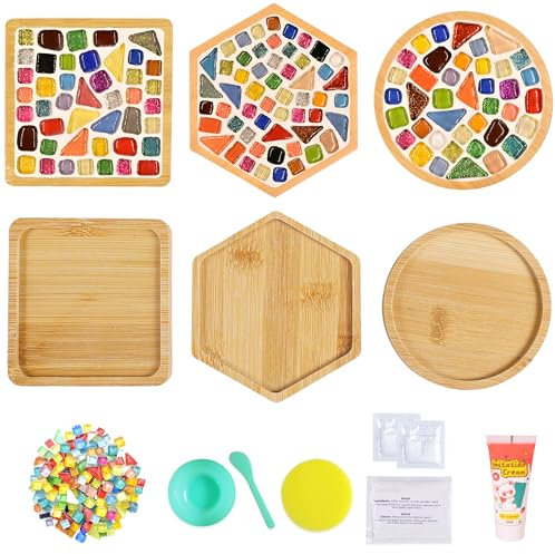 AiYoYo 3 Stück Mosaik Untersetzer DIY Bastelset Geschenke für Kinder und Erwachsene Kreatives Basteln kindergeburtstag für Mädchen Geburtstagsgeschenk 5 6 7 8 9 10 + Jahre