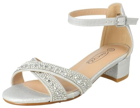 Spot On Girls Small Heeled Ankle Strap Glitter Sandals H1R122