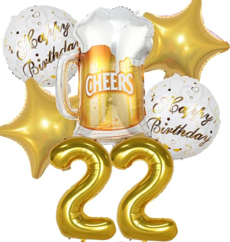 Luftballon 22. Geburtstag Mann Frau, 22 Geburtstag Deko Gold, Geburtstagsdeko 22 jahre Frauen, Ballon Bierflasche Deko zum Geburtstag Mann, Helium Ballons Bier Deko 22. Geburtstag Frau Männer