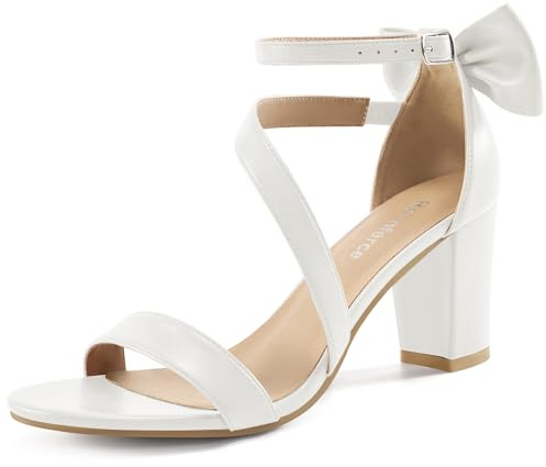 Reimferce Comfortable Block Heels for Women: 3.14 Stable Walk for Confidence on Wedding - Elegant Bow Ankle Strap & Cushioned Insole for Bride & Bridesmaids