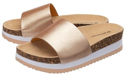DUNLOP Ladies Sandals Womens Wedge Platform - Rose Gold - UK 5