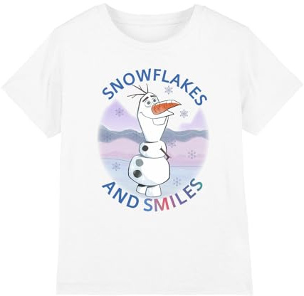 Frozen Snowflakes and Smiles with Olaf Unisex Kids T Shirt, White, 7-8 Years