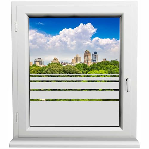 Kiwistar UG - Sichtschutzfolie - 6 Streifen - 80x80 cm - Silber Frosted - satiniert - Blickdicht - Fensterfolie - Glasdekorfolie - lichtdurchläßig - für Fenster, Bad, Dusche - Sichtschutz